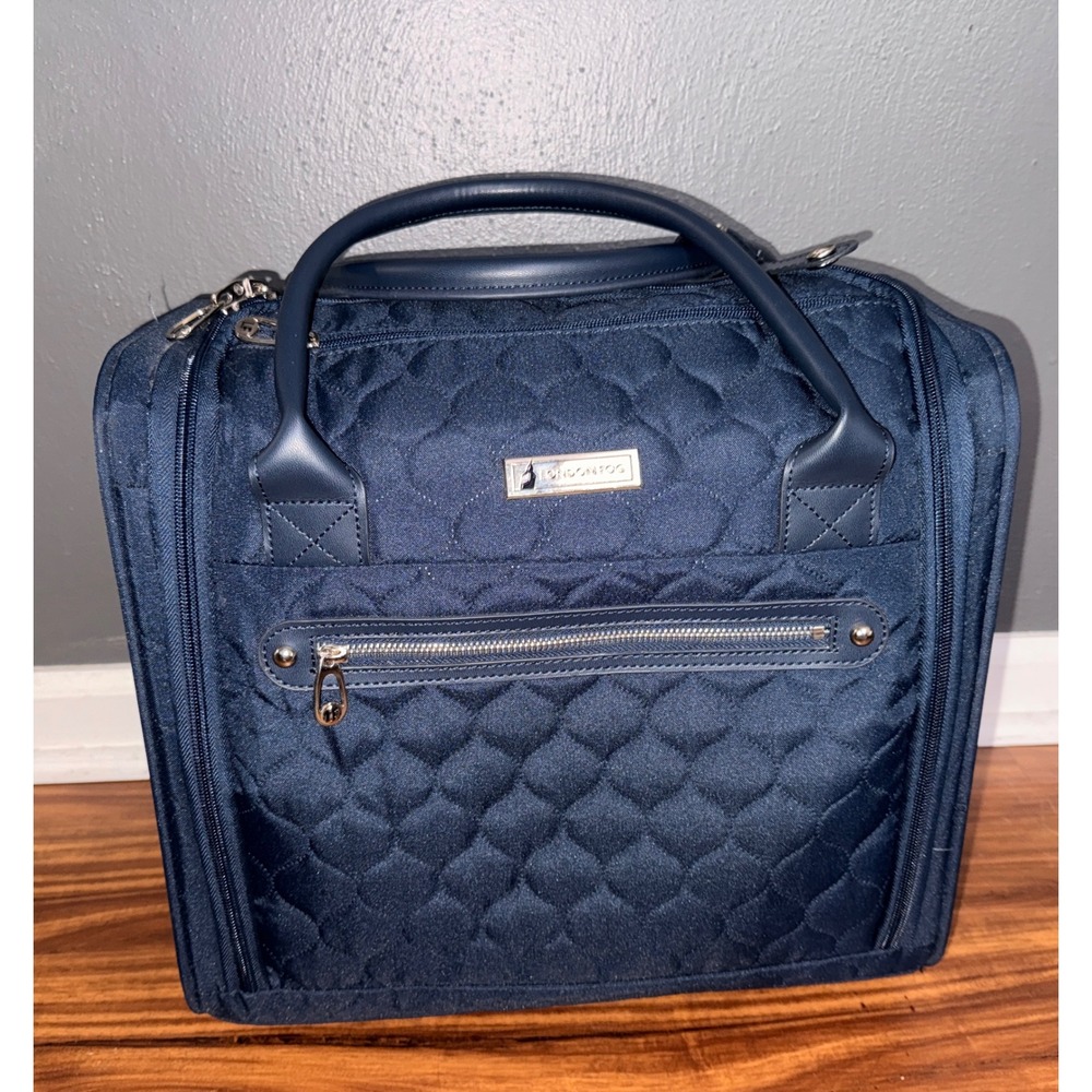 London Fog CalypsoNavy Blue Quilted Rolling Underseat Bag Luggage